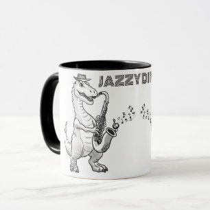 Caneca Dinossauro tocando saxofone Mug