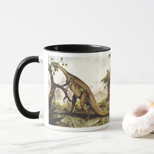 Caneca Dinossauros Antigos, Plateossauro Pastando em Árvo (Com Donut)