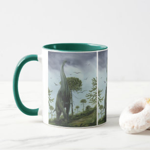 Caneca Dinossauros Vintage, saurópodes com Aves Voando