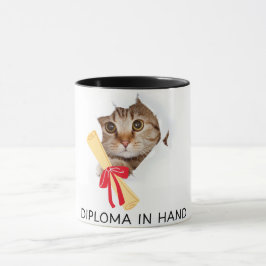 Caneca Diploma em Gato de Formando de Cuta Mão
