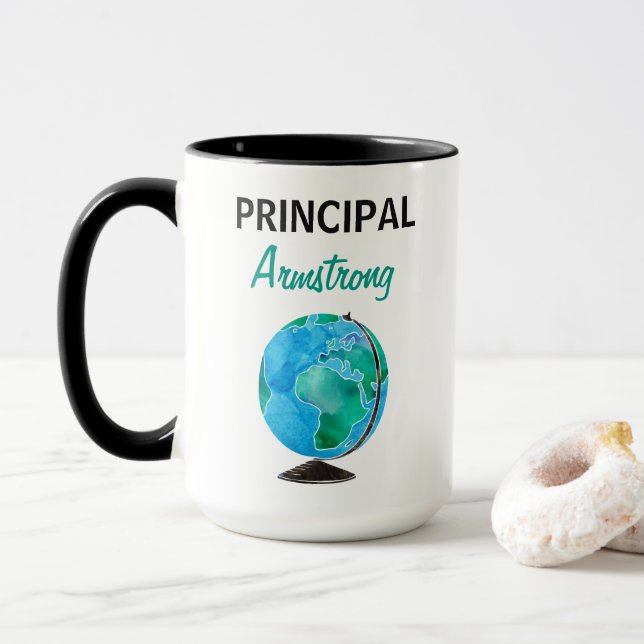 Caneca Director de escola personalizado globo da aguarela (Com Donut)