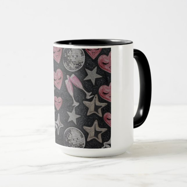 Caneca Disco Hearts Mug – Chic Glam Gift for Coffee Lover (Frente Esquerda)