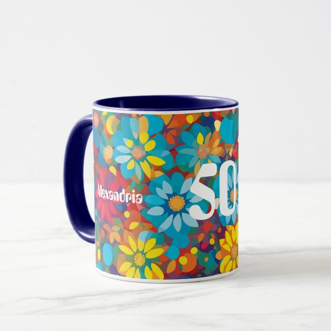 Caneca Disias Vibrantes de Padrão Floral Contemporâneo Ne (Frente Esquerda)