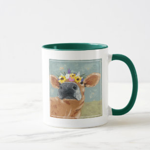 Caneca Diversão da fazenda - Vaca com Coroa Flor