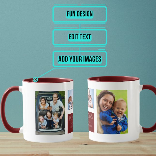 Caneca Diversão Moderna da Colagem de Fotos (This great coffee and tea mug lets you swap out fun photos of your family.)