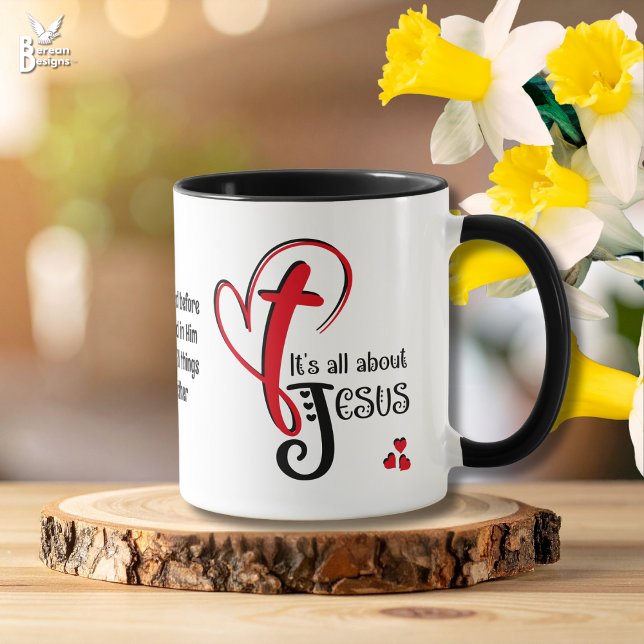 Caneca Diversão Moderna É TUDO SOBRE JESUS Cristão Páscoa (Modern IT'S ALL ABOUT JESUS Easter Resurrection Mug with customizable text.Great gift for Christians)
