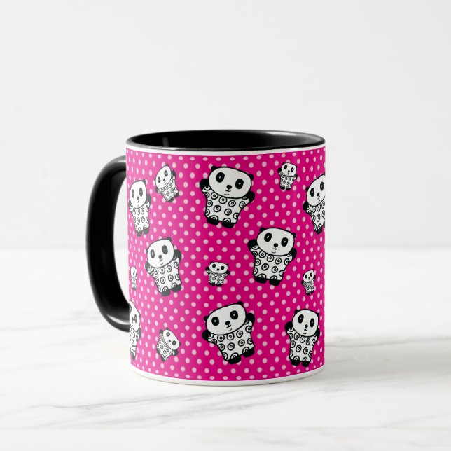 Caneca Diversão Moderno Rosa Menina Kawaii Urso Panda Pon (Frente Esquerda)