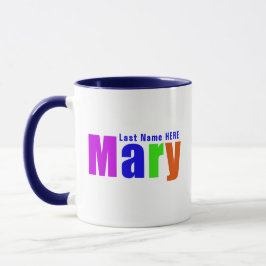 Caneca Diversão Personalizada Nome Colorido "Mary", Azul