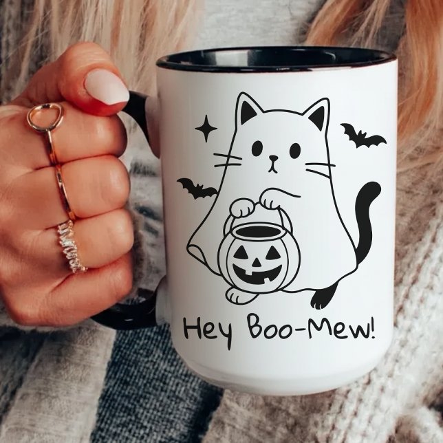 Caneca Divertida de Gato de Halloween, Caneca Dive (halloween mug, ghost cat mug, cute halloween mug, spooky cat mug, funny halloween mug for kids,)