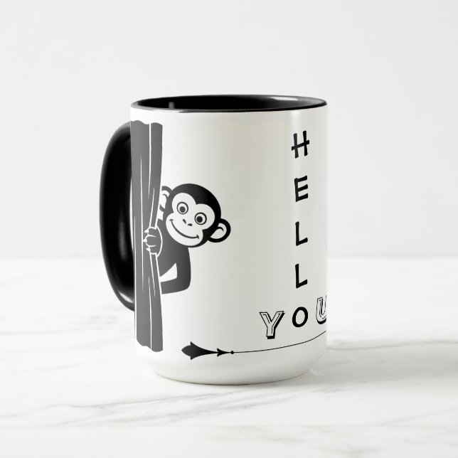 Caneca Divertida de Macaco Escondido (Frente Esquerda)