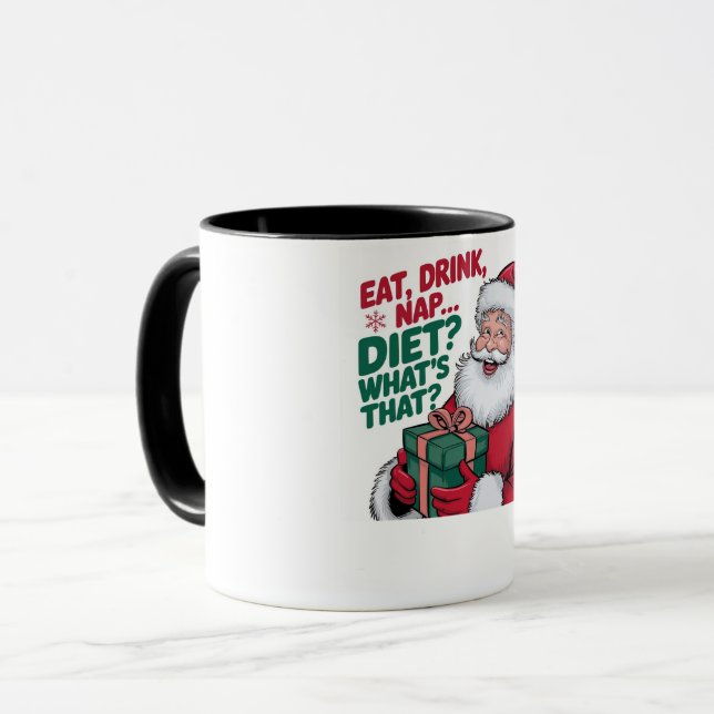 Caneca Divertida do Papai Noel de Natal Comer Bebe (Frente Esquerda)