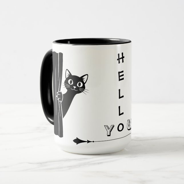 Caneca Divertida Gato Preto Peekaboo (Frente Esquerda)