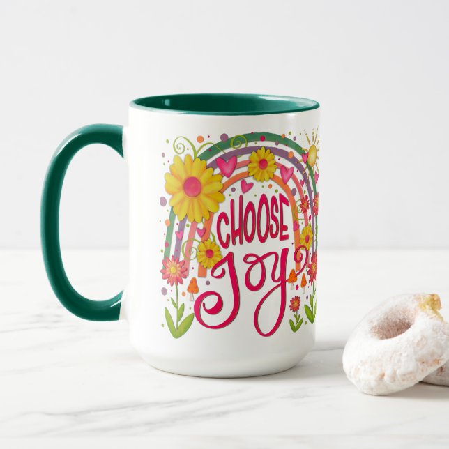 Caneca Divertido Arco-Íris Floral Escolha Joy Inspirivity (Com Donut)