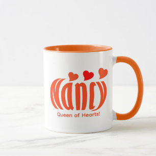 Caneca Divertido Personalizado "Nancy" e Corações Laranja