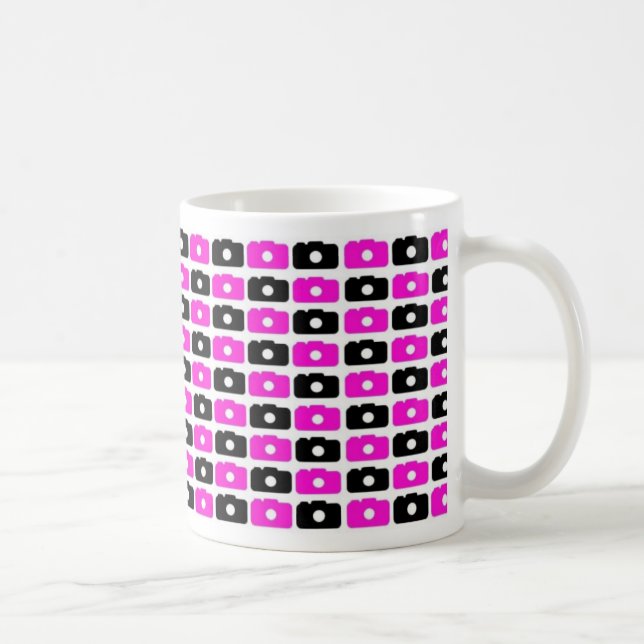 Caneca do amor da câmera (preto e rosa) (Direita)