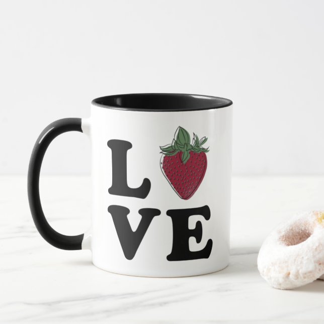 Caneca do amor da morango (clique para mudar o (Com Donut)