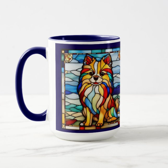Caneca do Arco-íris do Cachorro Pomerânia Fofa (Esquerda)
