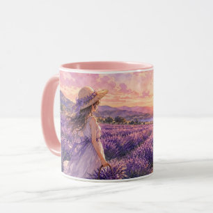 Caneca do Campo de Lavanda ao Pôr do Sol