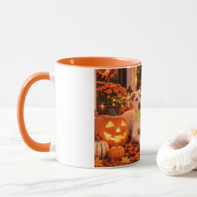 Caneca do Cão de Happy Halloween e Jack-o'-Lantern (Com Donut)