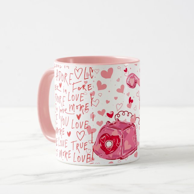 Caneca do Chamado do Coração Feliz Dia dos Namorad (Frente Esquerda)
