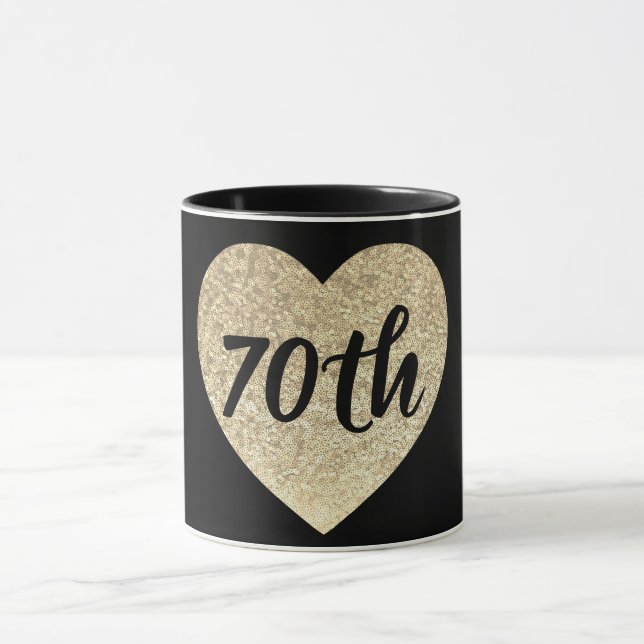 caneca do coração do sequin do ouro do aniversário (Centro)