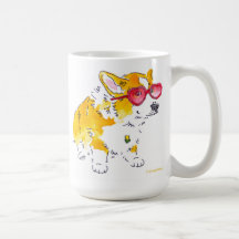Caneca do Corgi dos óculos de sol do coração