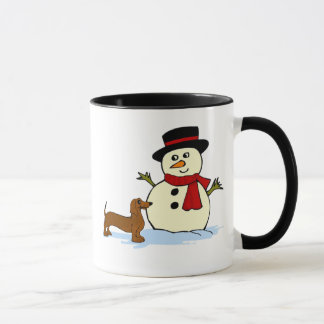 Caneca do Dachshund e do boneco de neve