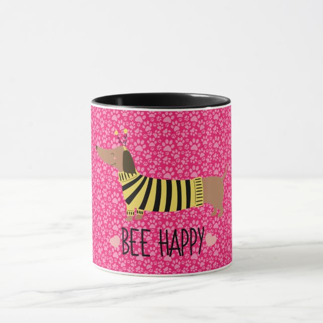 Caneca do Dachshund Feliz Abelha (Centro)