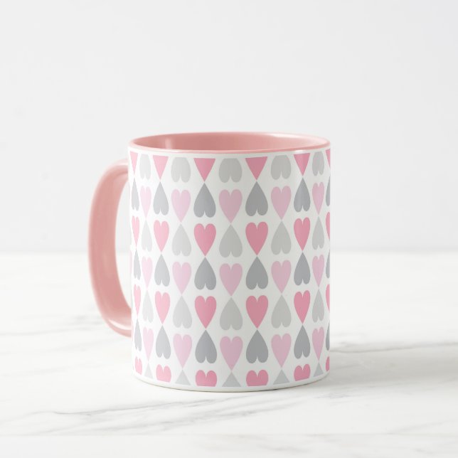 Caneca do Dia dos Namorados com Corações Cinzas e  (Frente Esquerda)