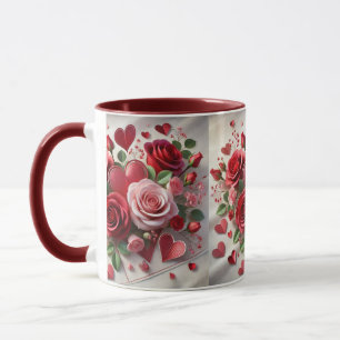 Caneca do Dia dos Namorados com Rosas Vermelhas e 
