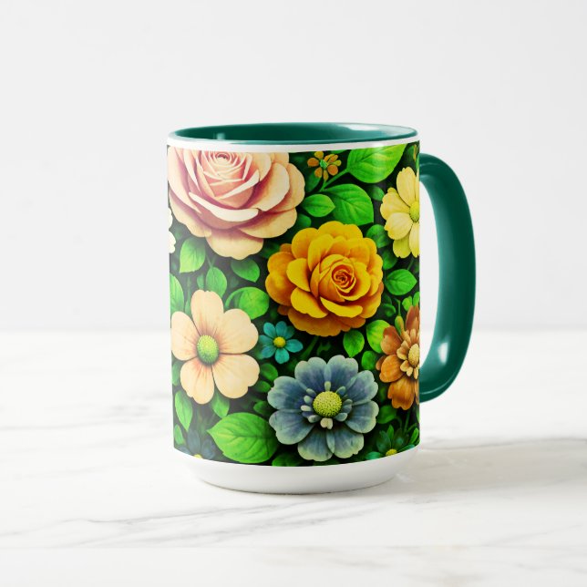 Caneca do Dia dos Namorados Padrão de Design Flora (Frente Esquerda)