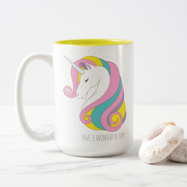 Caneca do Dois-Tom do unicórnio (a personalize!) (Com Donut)