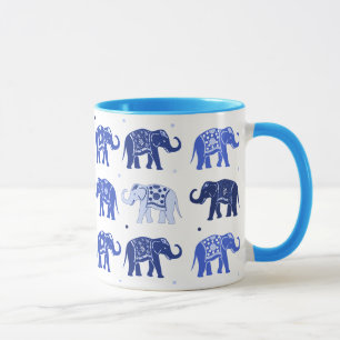 Caneca do elefante azul e branco