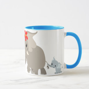Caneca do elefante e da vitela da mãe dos desenhos