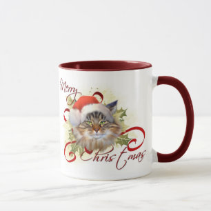 Caneca do Natal do gato de racum de Maine