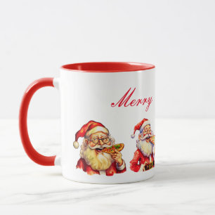 Caneca do Papai Noel comendo pizza