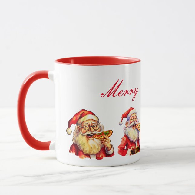 Caneca do Papai Noel comendo pizza (Esquerda)