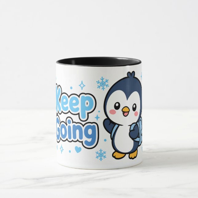 Caneca do Pinguim Kawaii 'Continue Em Frente' (Centro)