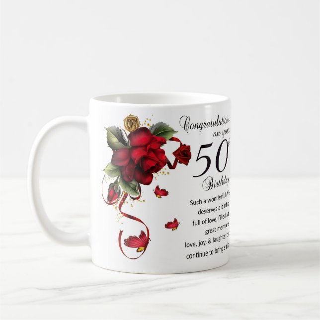 Caneca do presente de aniversário da esposa 50th (Esquerda)