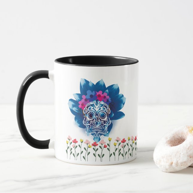Caneca Doce crânio Psicopático e texto separado numa (Com Donut)