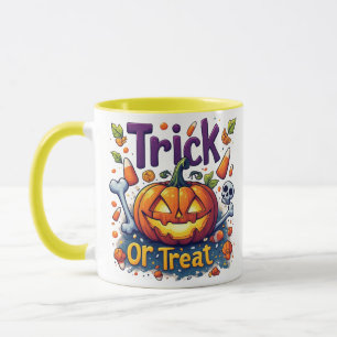 Caneca Doce ou Travessura Abóbora Caveira Halloween 🎃