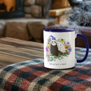Caneca Doce Par de Furões Florais Azuis Caprichosos 