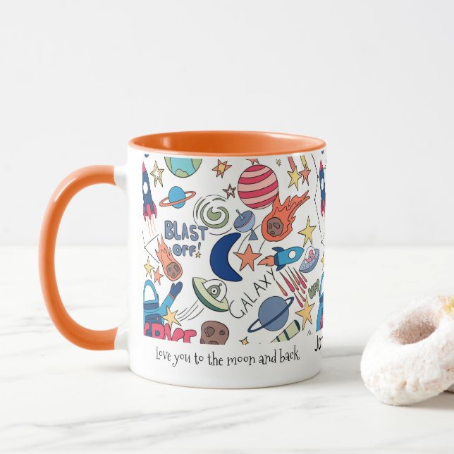 Caneca Dodles do Tema Espacial Personalizado para Criança (Com Donut)
