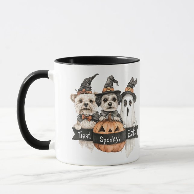 Caneca Dois Cachorros Cortos e o Halloween Fantasma (Esquerda)