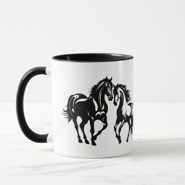 Caneca Dois cavalos apaixonados por casal de amante negro (Esquerda)