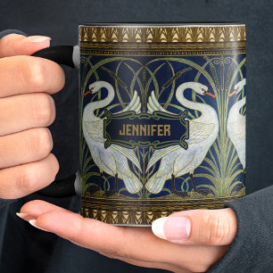 Caneca Dois Cisnes Arte Nova Decoração Vintage Walter Cra