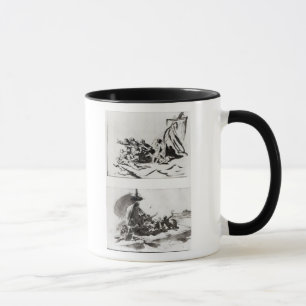 Caneca Dois esboços para a jangada do Medusa, c.1819