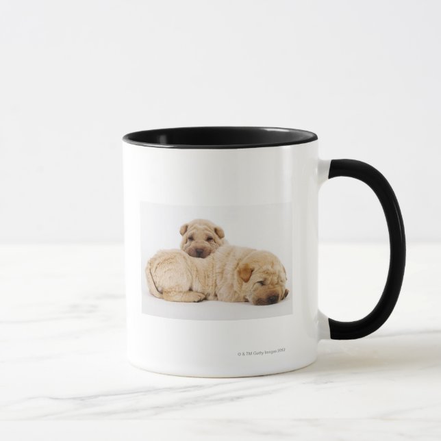 Caneca Dois filhotes de cachorro que dormem, tiro de Shar (Direita)