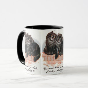 Caneca Dois Gatos Pretos Sortudos pintados por Louis Wain