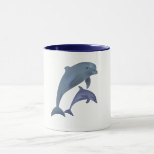 Caneca Dois golfinhos tropicais pulando um ao outro